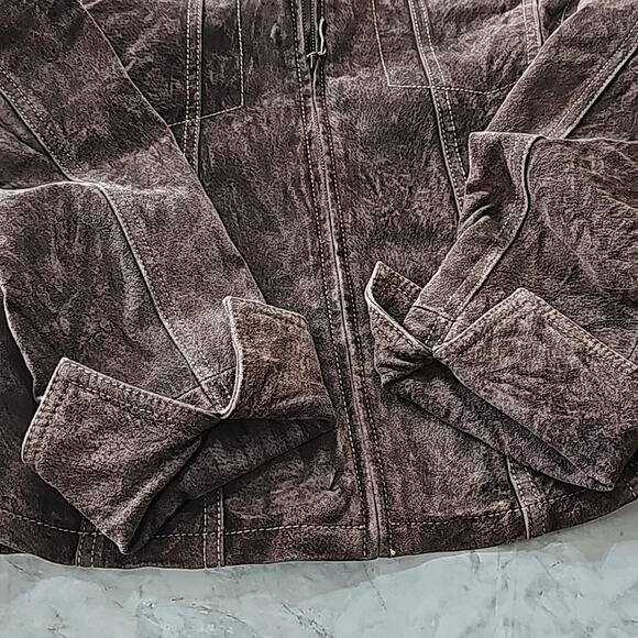 AMI Sz L Brown 100% Leather Y2K Western Lined Zipper Front Vintage Jacket Rodeo - Picture 7 of 12